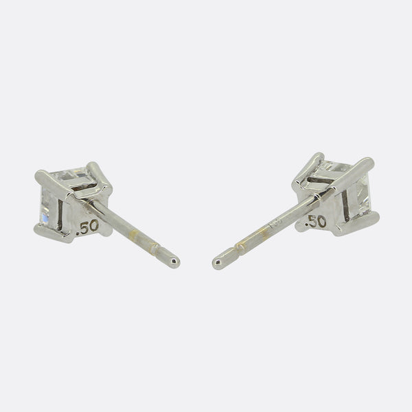 0.50 Carat Princess Cut Diamond Stud Earrings