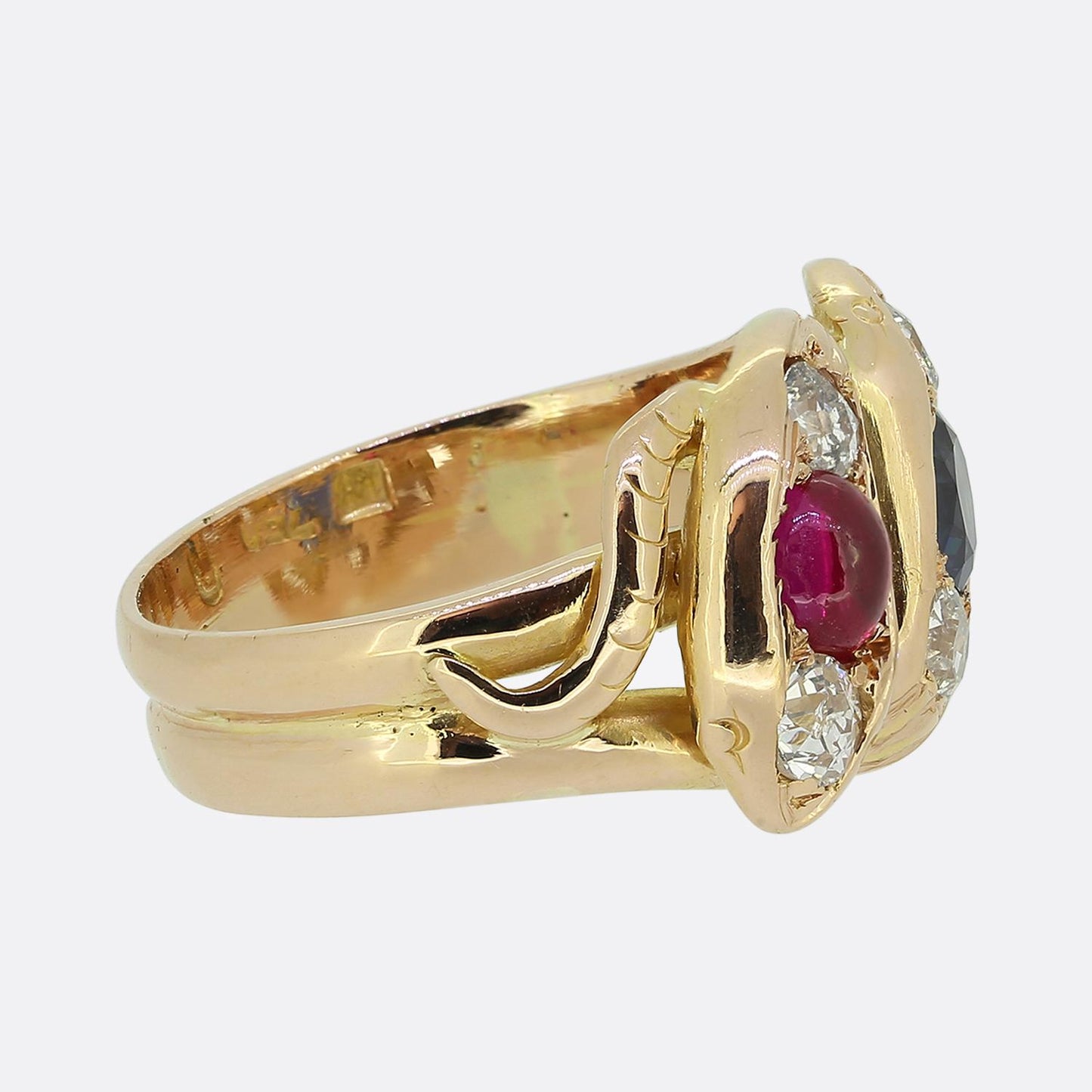 Victorian Ruby Sapphire and Diamond Double Snake Ring