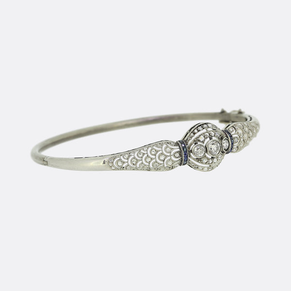 Art Deco Sapphire and Diamond Hinge Bangle