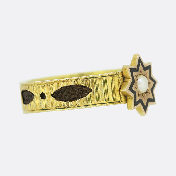 Victorian Pearl and Enamel Star Mourning Ring