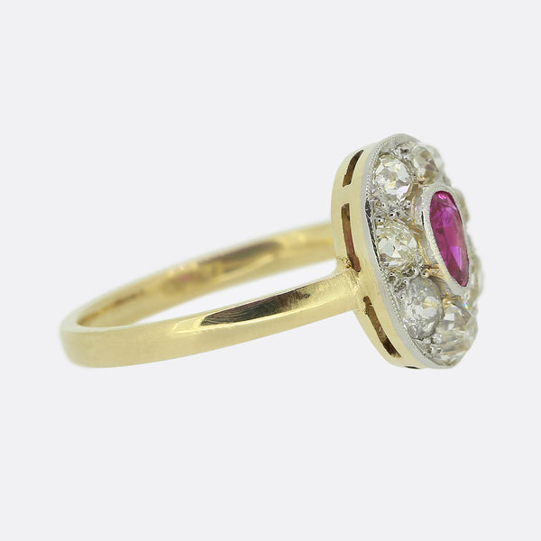 Burmese Ruby and Diamond Cluster Ring