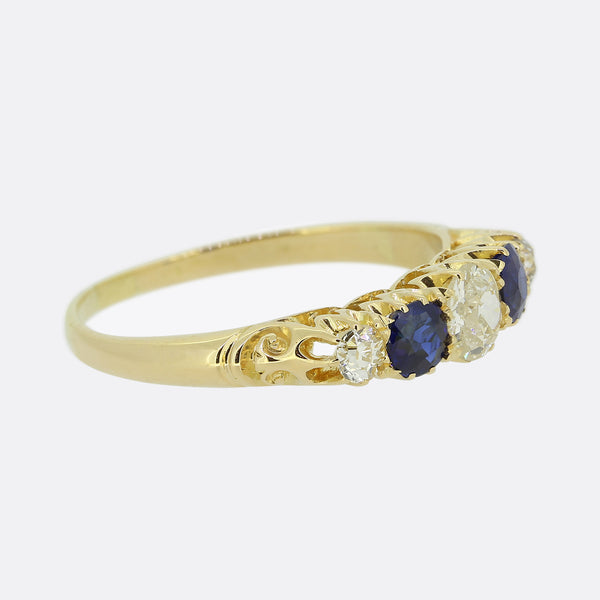 Edwardian Sapphire and Diamond Five-Stone Ring