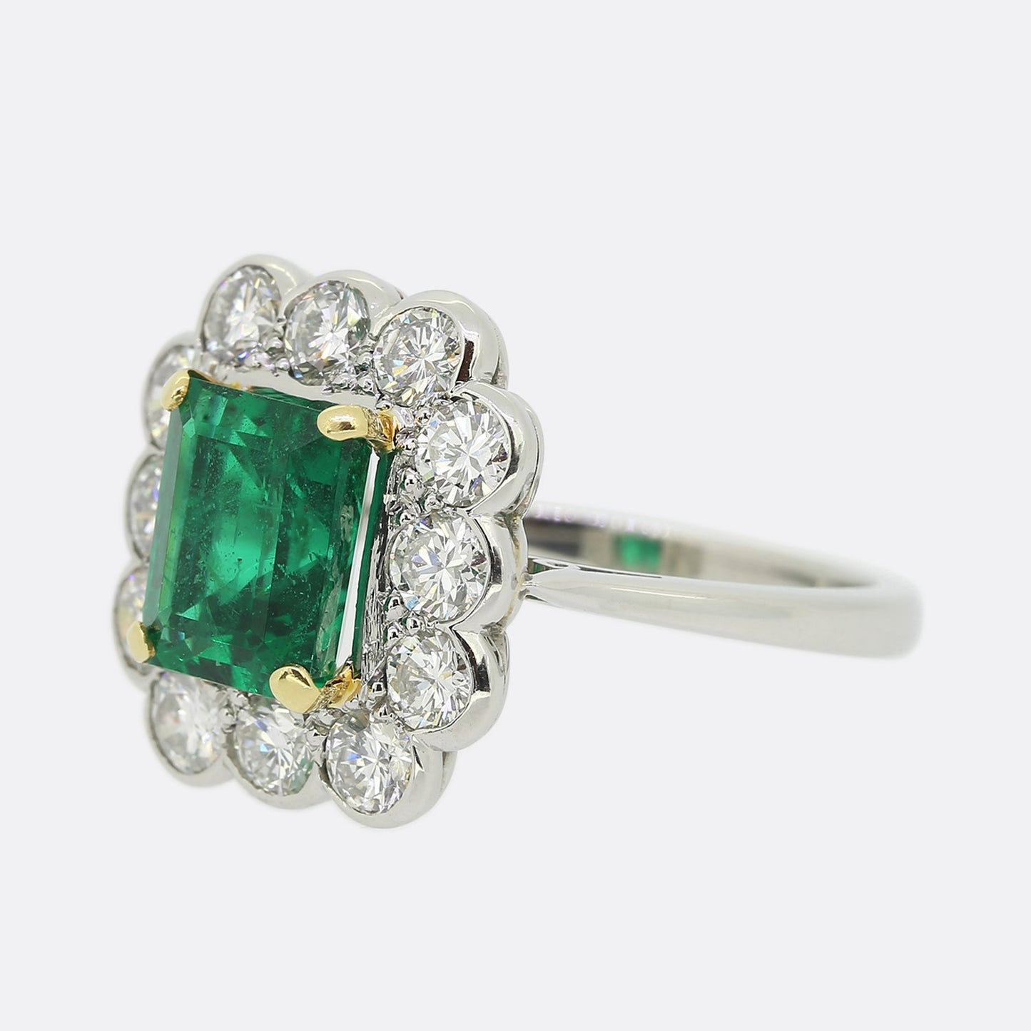 Zambian Emerald and Diamond Cluster Ring