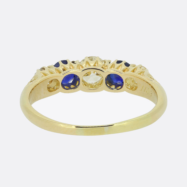 Edwardian Sapphire and Diamond Five-Stone Ring