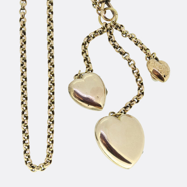 Vintage Triple Love Heart Charm Necklace