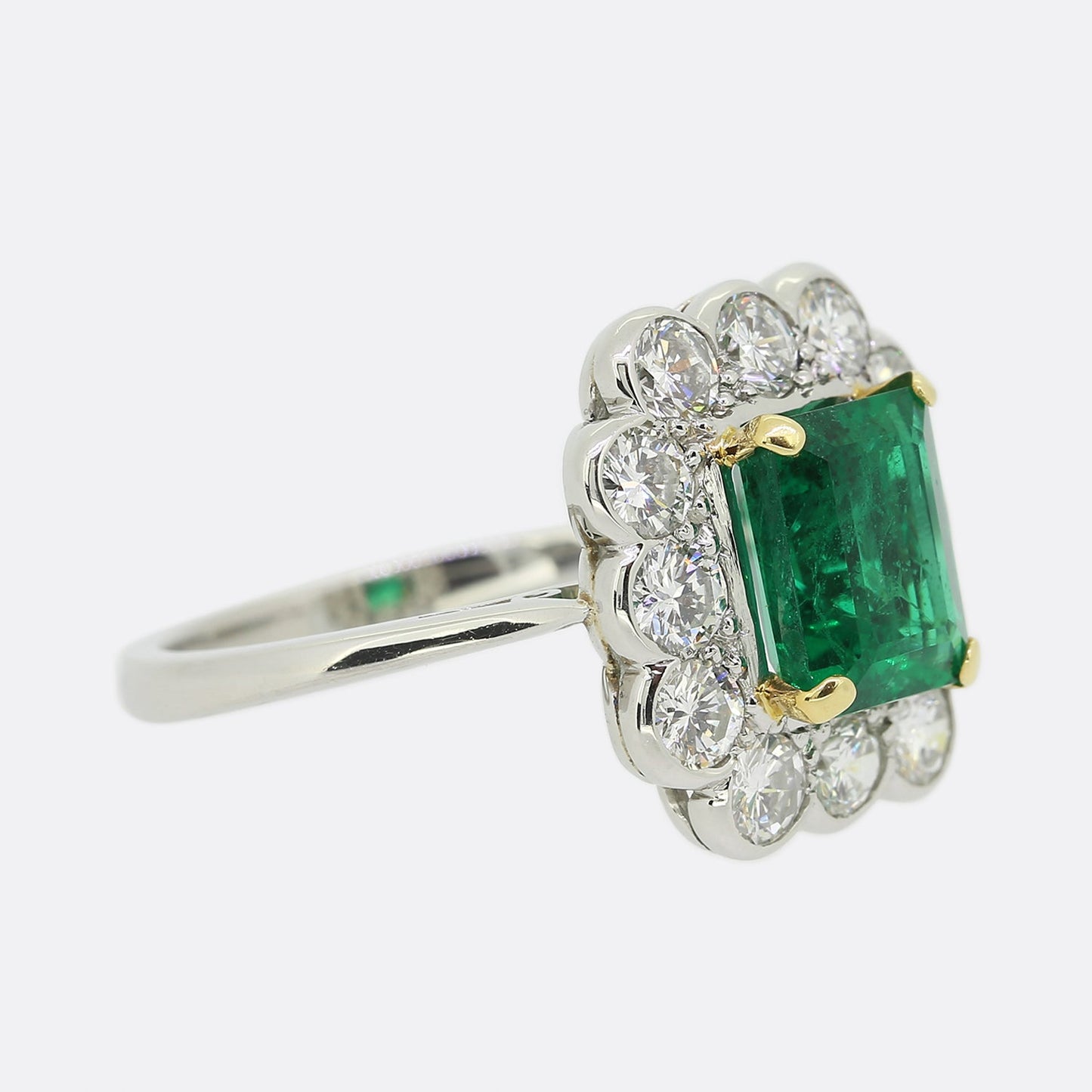 Zambian Emerald and Diamond Cluster Ring