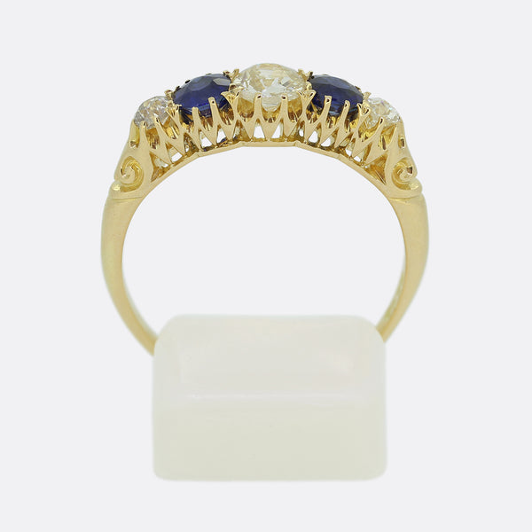 Edwardian Sapphire and Diamond Five-Stone Ring