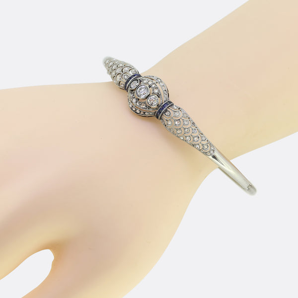 Art Deco Sapphire and Diamond Hinge Bangle