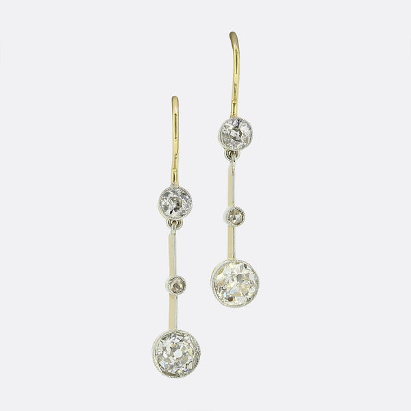 Three-Stone Old Cut Diamond Drop Earrings
