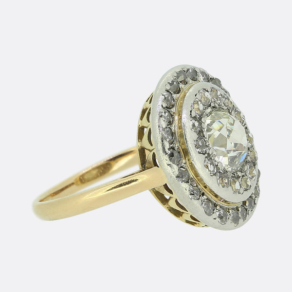 Antique 1.10 Carat Cushion Cut Diamond Cluster Ring