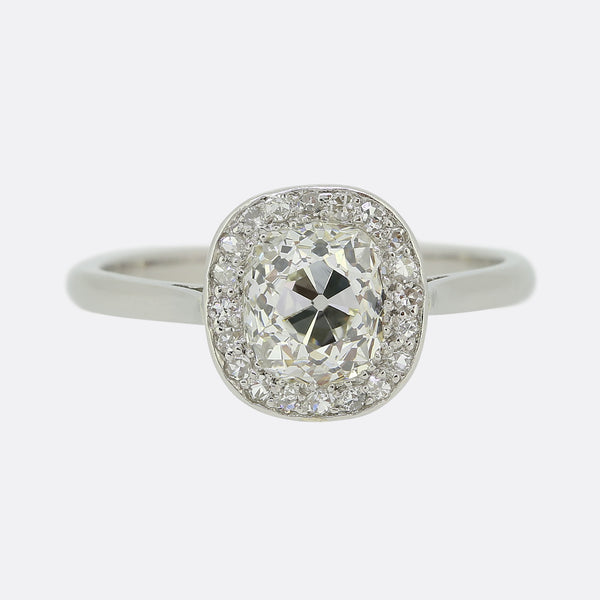 1.50 Carat Old Cushion Cut Diamond Halo Ring