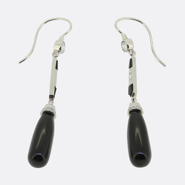 Art Deco Style Onyx and Diamond Drop Earrings