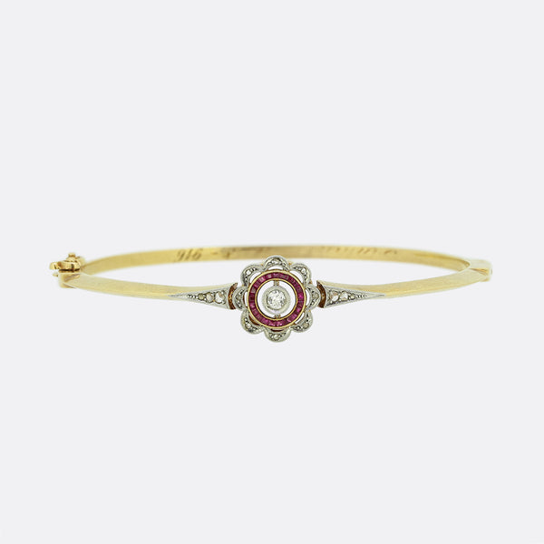 Art Deco Ruby and Diamond Target Bangle