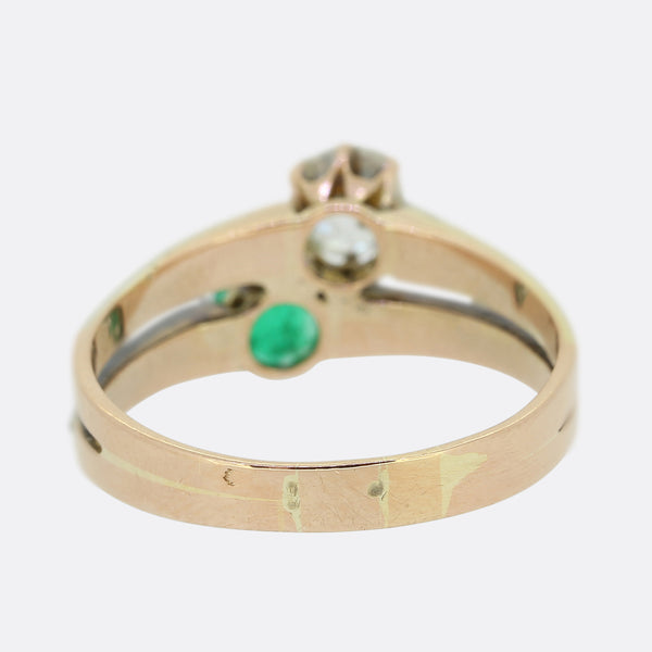 Antique French Emerald and Diamond Two Row Ring