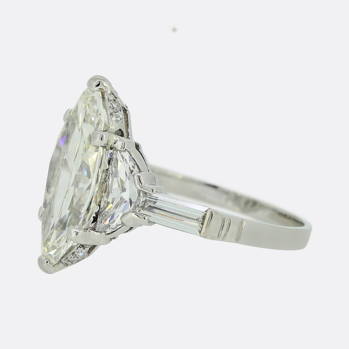 Art Deco 3.12 Carat Marquise Cut Diamond Engagement Ring