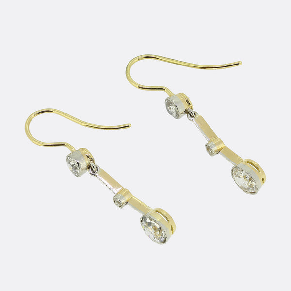 Three-Stone Old Cut Diamond Drop Earrings