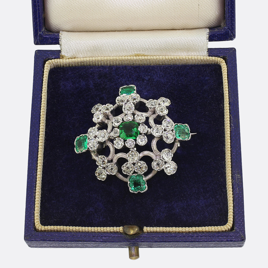 Victorian Diamond and Emerald Cluster Brooch