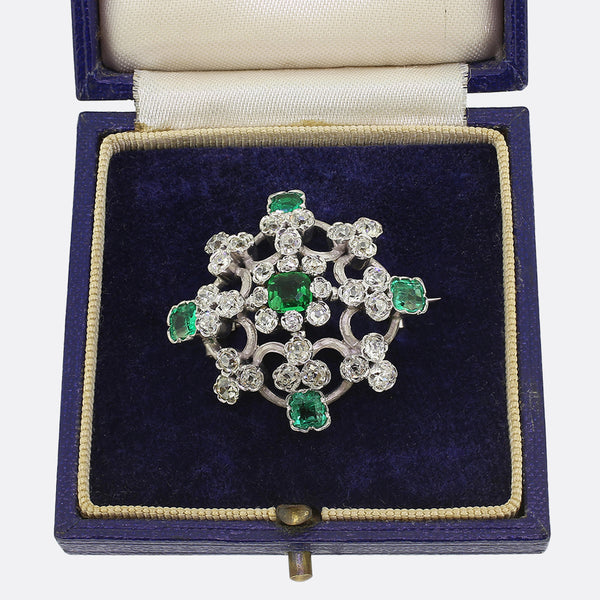 Victorian Diamond and Emerald Cluster Brooch
