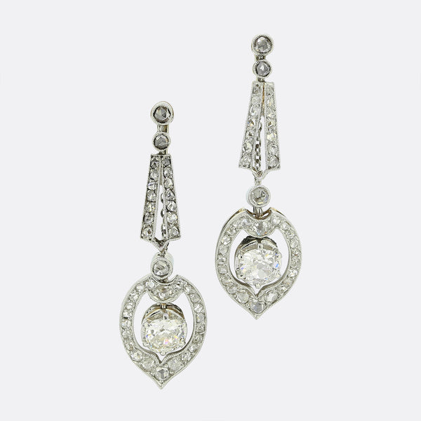 Antique French Early 20th Century Diamond Drop Earrings