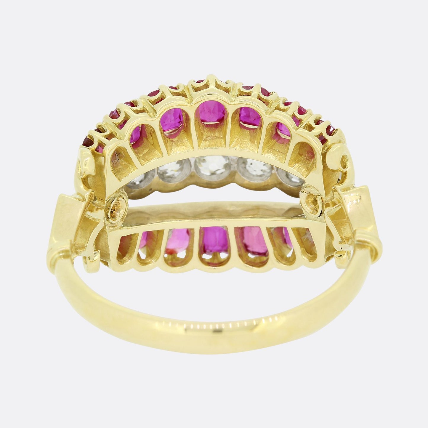 Burmese Ruby and Diamond Three Row Band Ring