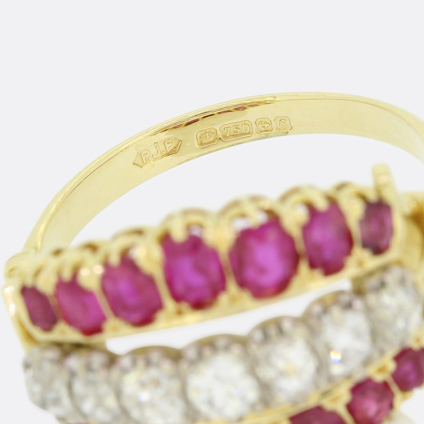 Burmese Ruby and Diamond Three Row Band Ring