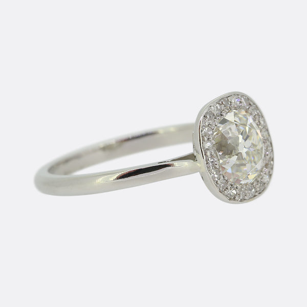 1.50 Carat Old Cushion Cut Diamond Halo Ring