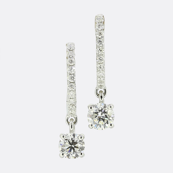 0.80 Carat Brilliant Cut Diamond Hoop and Drop Earrings