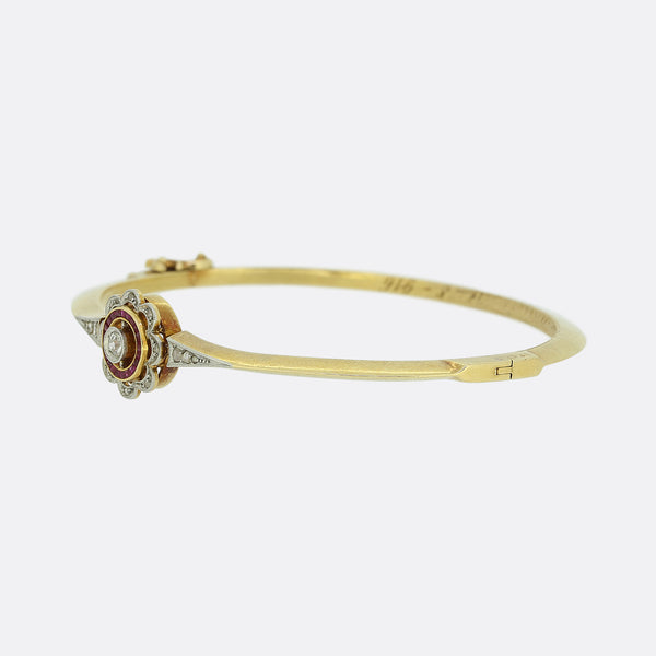 Art Deco Ruby and Diamond Target Bangle