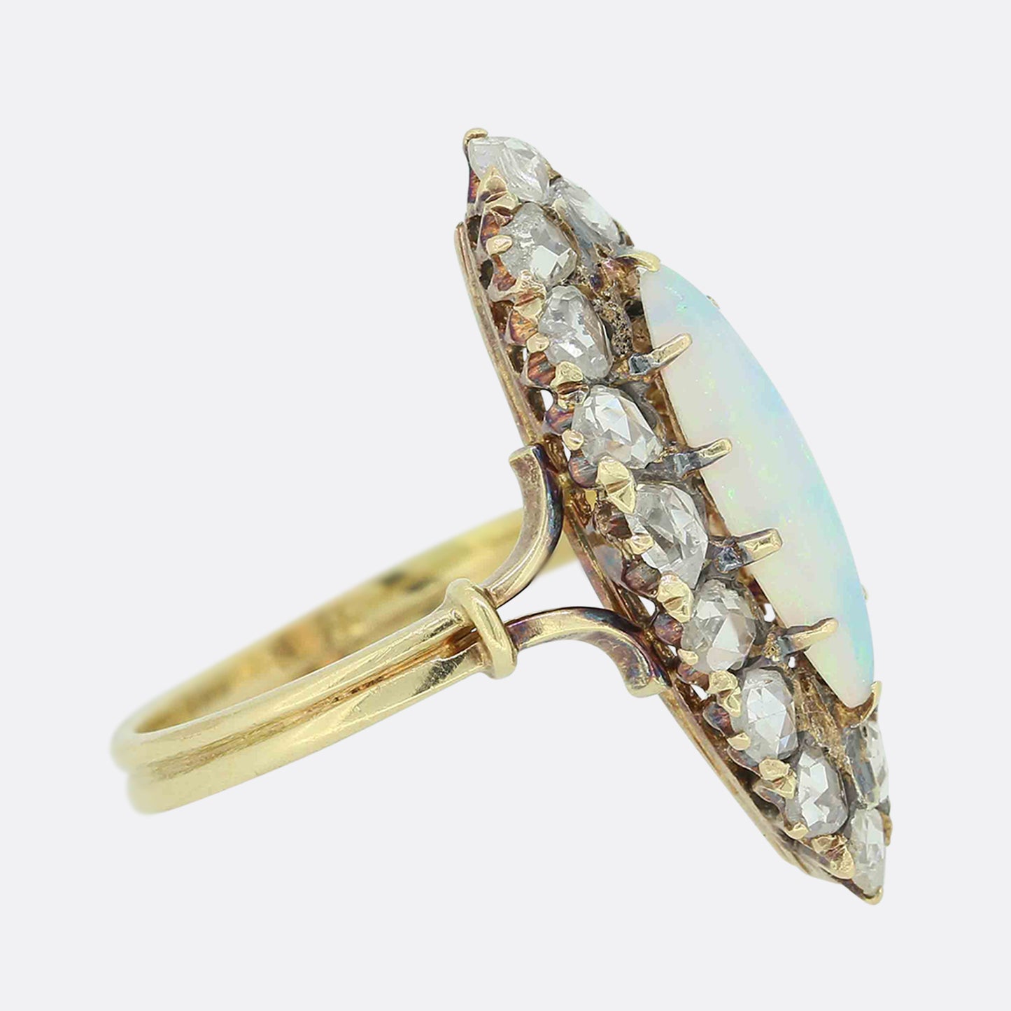 Victorian Opal and Rose Cut Diamond Navette Ring