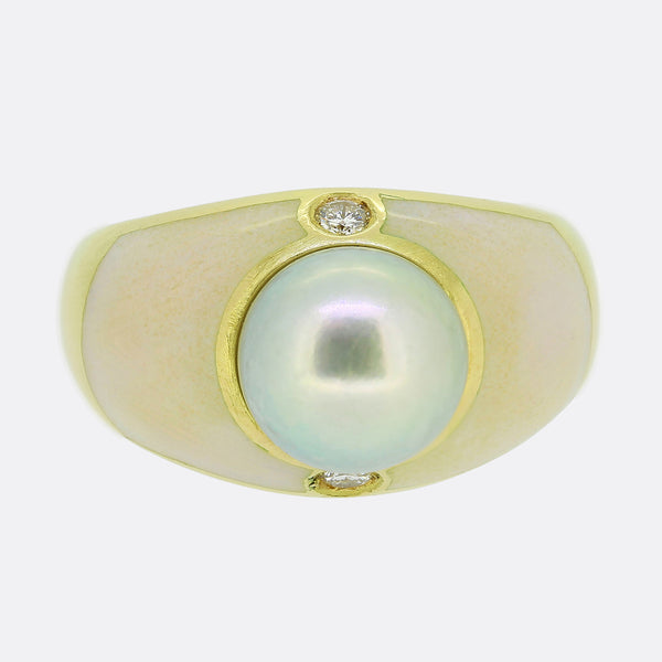 Faberge Pearl Diamond and Enamel Ring