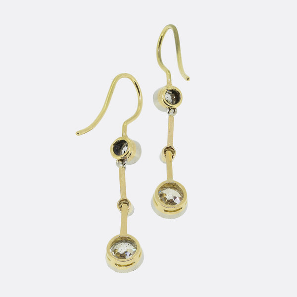 Three-Stone Old Cut Diamond Drop Earrings