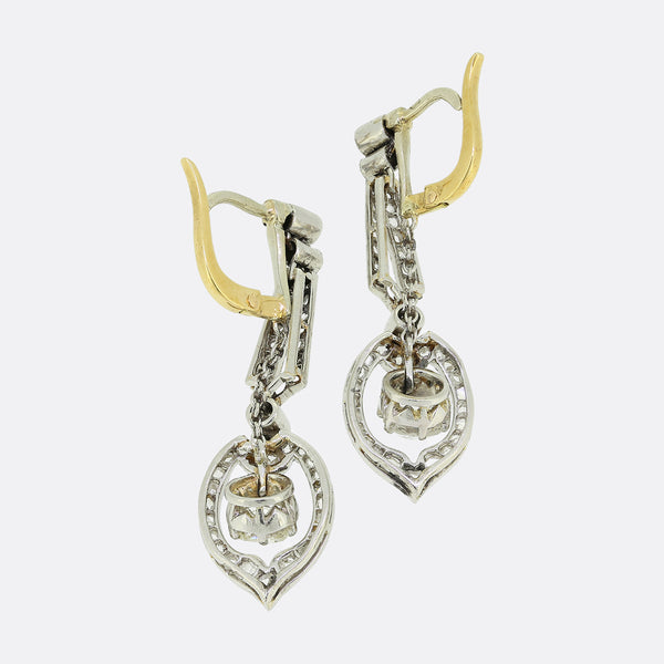 Antique French Early 20th Century Diamond Drop Earrings