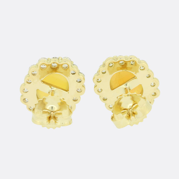 Opal and Diamond Cluster Stud Earrings