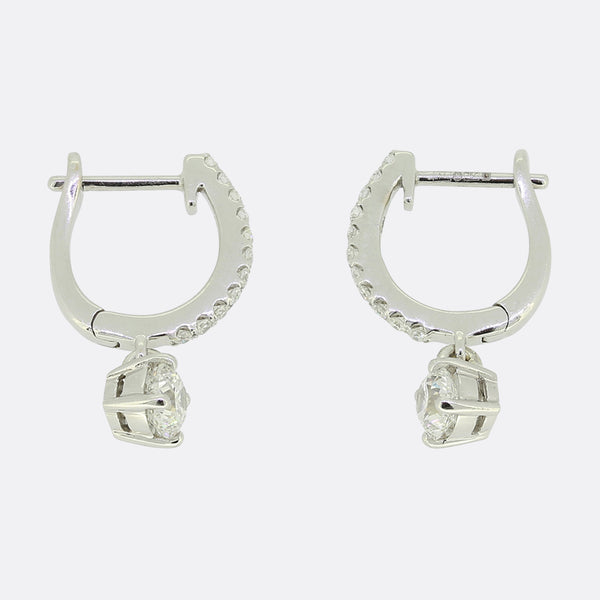 0.80 Carat Brilliant Cut Diamond Hoop and Drop Earrings