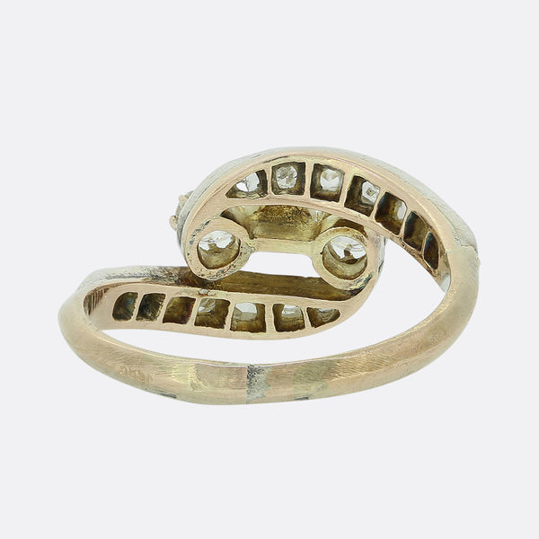 Three Stone Pearl and Diamond Crossover Ring