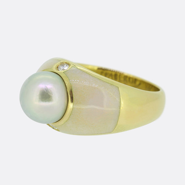 Faberge Pearl Diamond and Enamel Ring