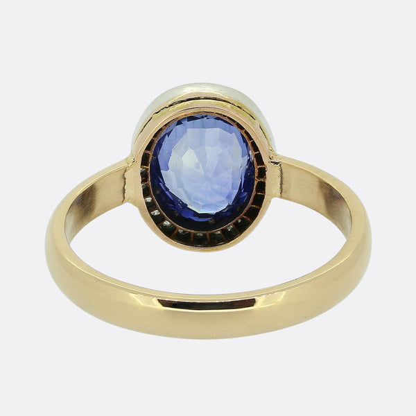 Vintage Ceylon Sapphire and Diamond Cluster Ring