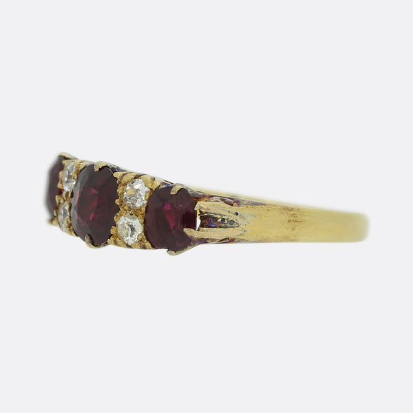 Edwardian Ruby and Diamond Three Stone Ring