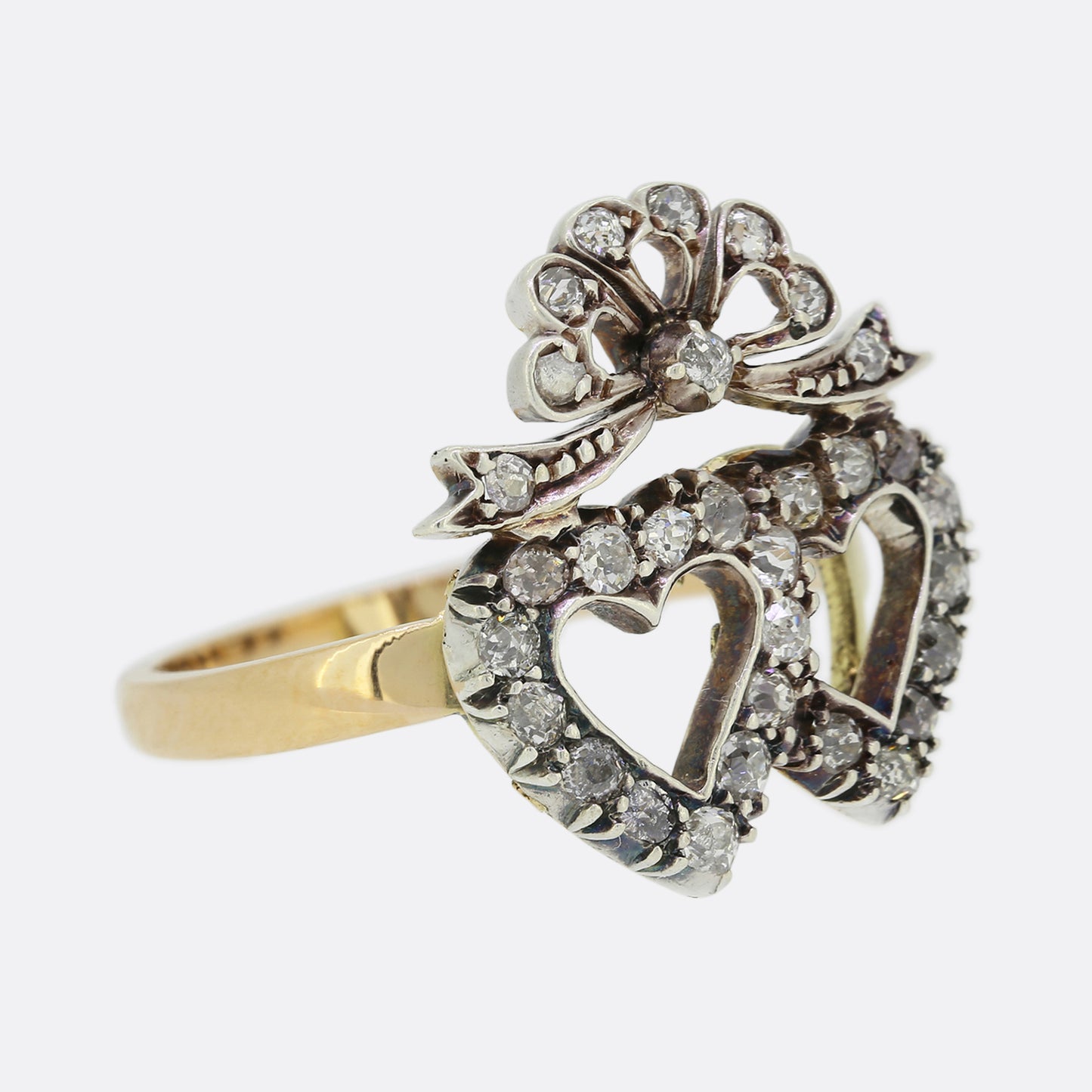 Victorian Old Cut Diamond Double Heart Ring