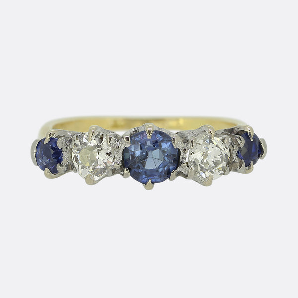 Edwardian Sapphire and Diamond Five-Stone Ring