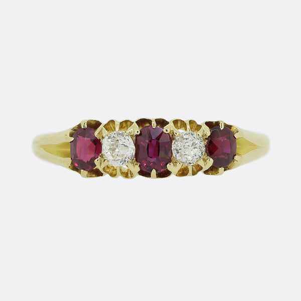 Edwardian Ruby and Diamond Five Stone Ring