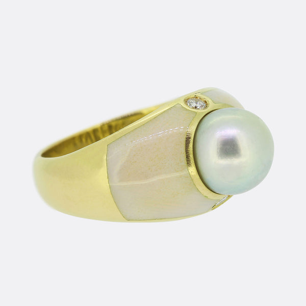 Faberge Pearl Diamond and Enamel Ring
