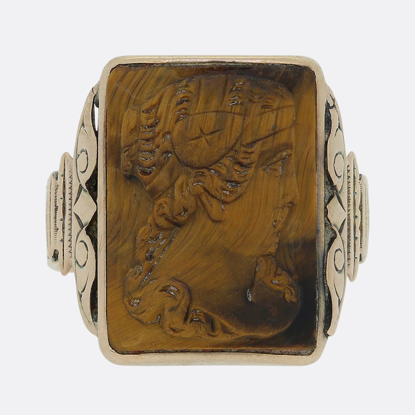 Victorian Tigers Eye Cameo Statement Ring