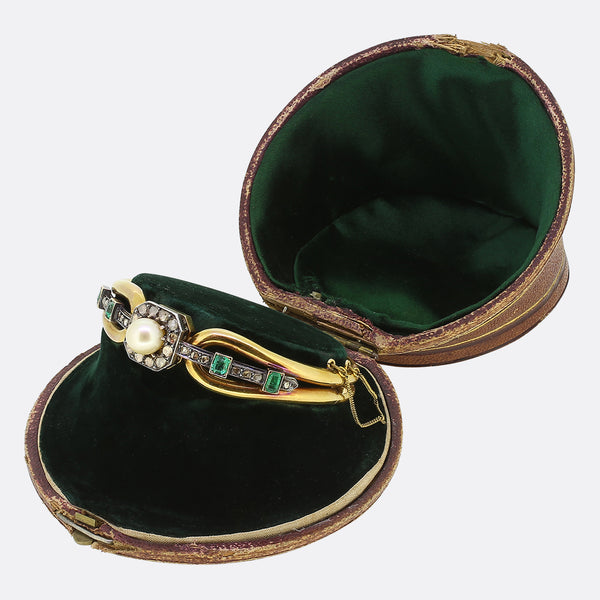Victorian Pearl Emerald and Diamond Bracelet