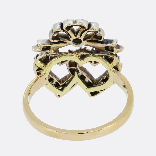 Victorian Old Cut Diamond Double Heart Ring