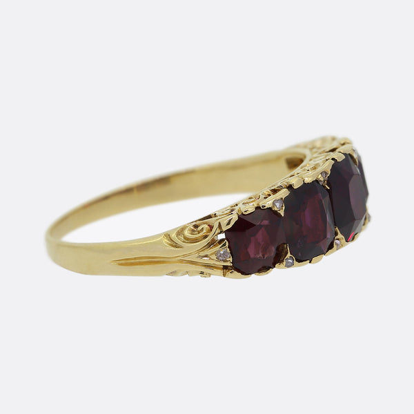 Victorian Five Stone Garnet and Diamond Ring