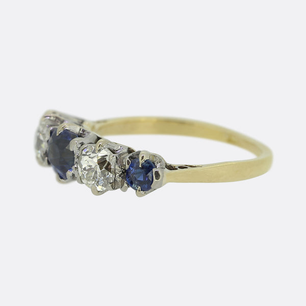 Edwardian Sapphire and Diamond Five-Stone Ring