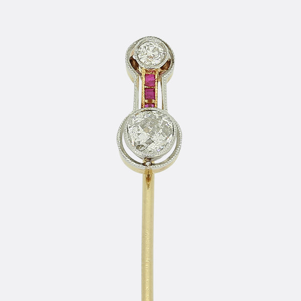 Art Deco Ruby and Diamond Stick Pin
