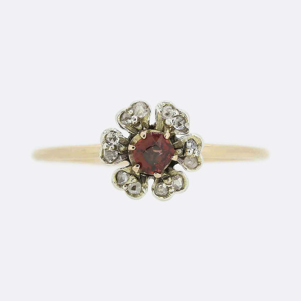 Vintage Garnet and Rose Cut Diamond Flower Ring