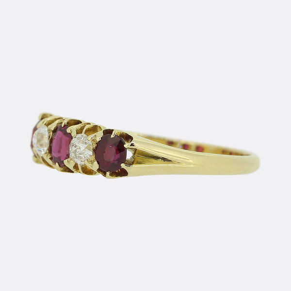 Edwardian Ruby and Diamond Five Stone Ring